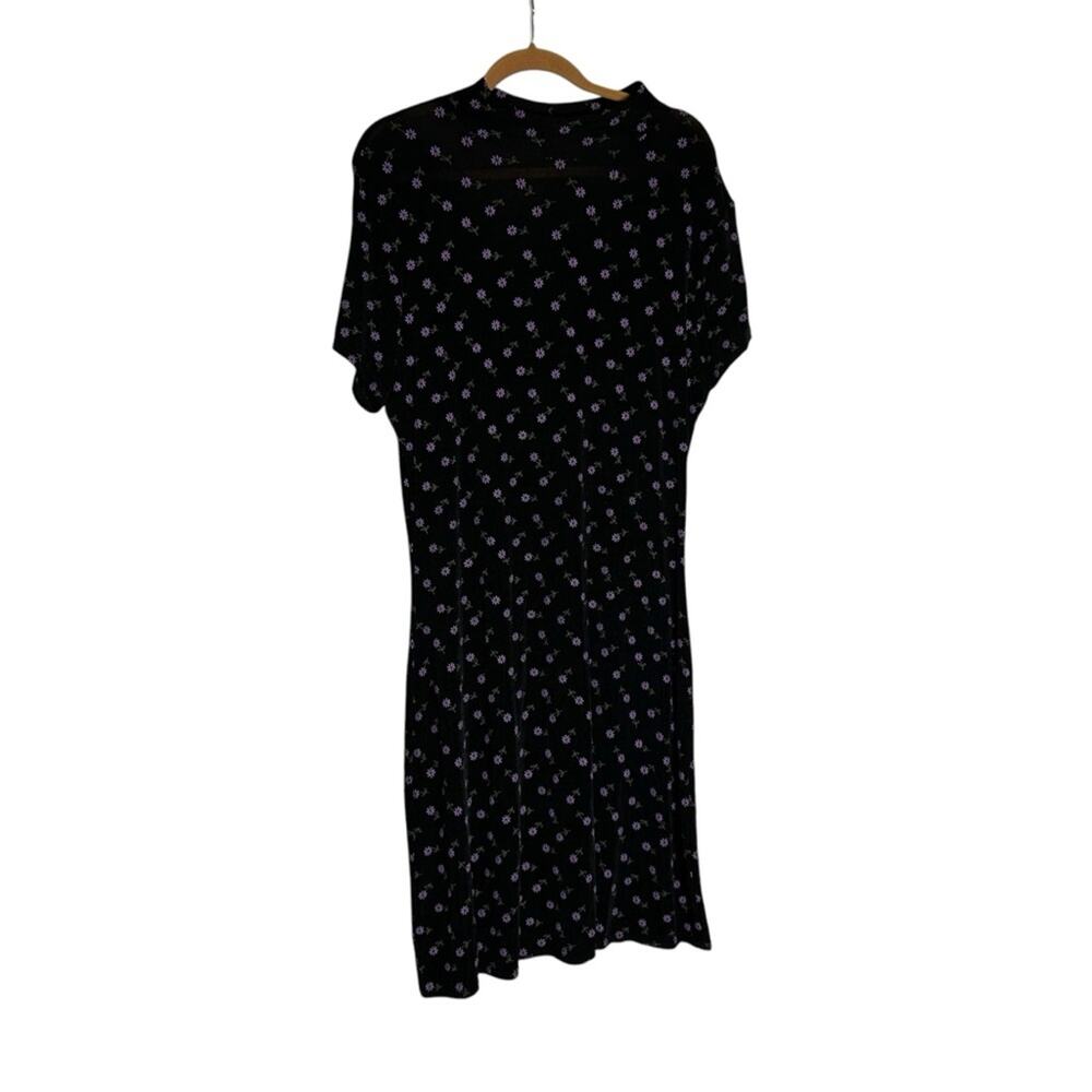 Vintage Tall Girl Semi Sheer Black w/ Purple Daisy Flowers High Neck Midi Dress